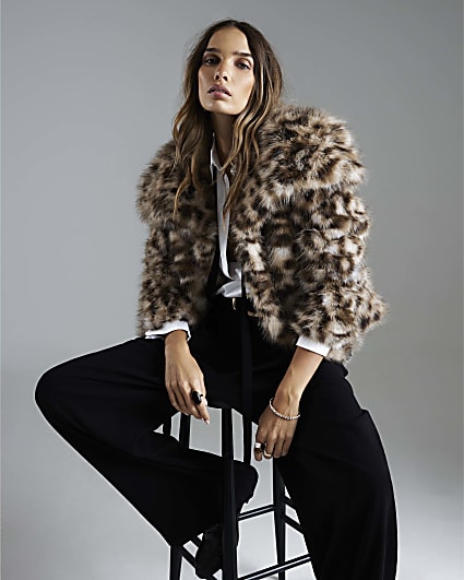 Brown Leopard Print Faux Fur Jacket