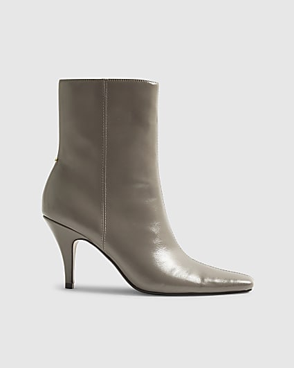 Grey Chisel Toe Heeled Ankle Boots