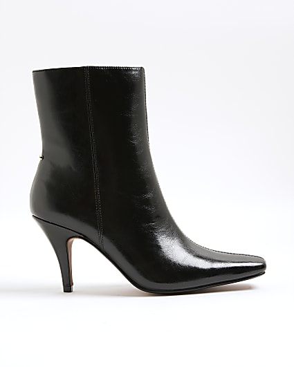 Black Chisel Toe Heeled Ankle Boots