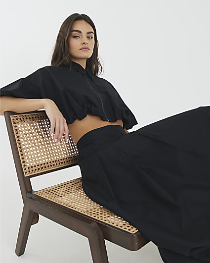 Black Bubble Hem Midi Skirt