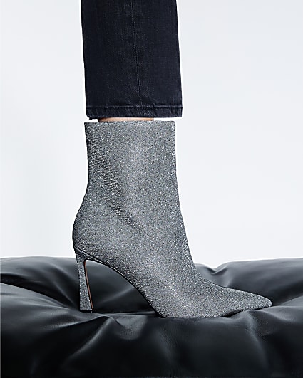 Silver Glitter Ankle Boots