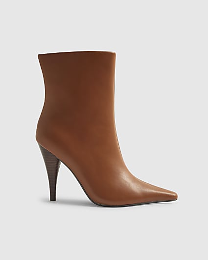 Brown Leather Heeled Ankle Boots