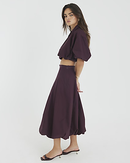 Purple Bubble Hem Midi Skirt
