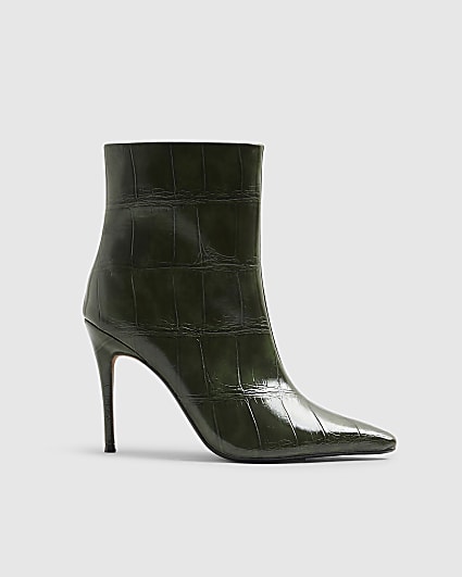 Green Skinny Heel Pointed Ankle Boots