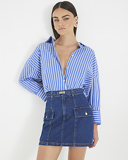 Blue Denim Buckle Belt Mini Skirt