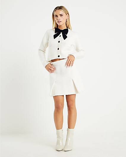 Petite Cream Knitted Mini Skirt