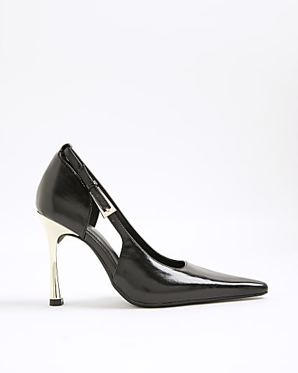 Black Metal Heel Pointed Court Shoes