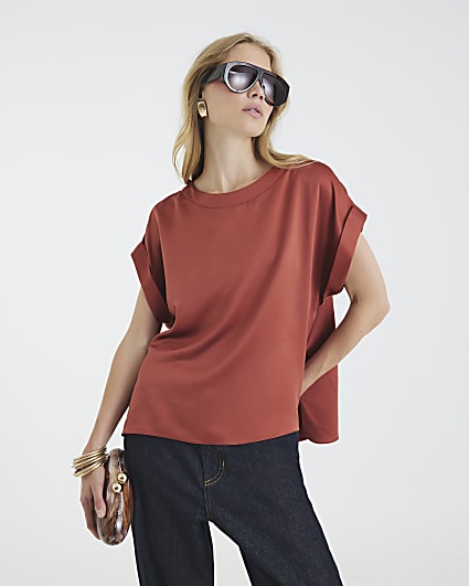 Orange Satin Turn Back Cuff T-shirt