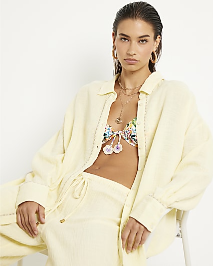 Yellow Long Sleeve Tie Back Beach Shirt
