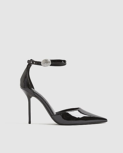 Black Patent Ankle Strapped Court heels