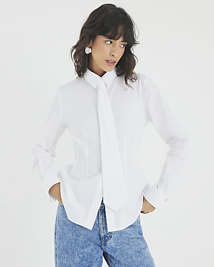 White Poplin Shirt With Tie