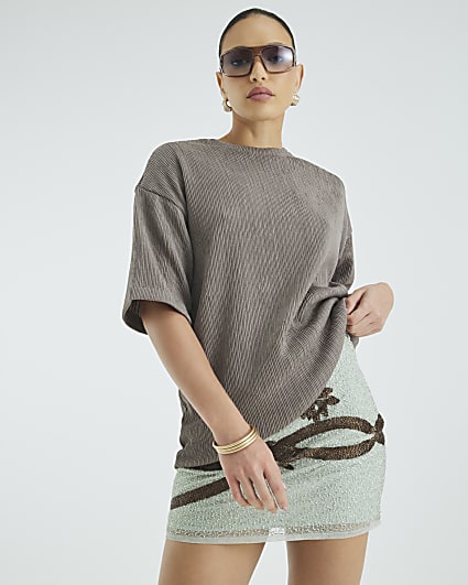 Brown Short Sleeve Oversized Texture T-shirt