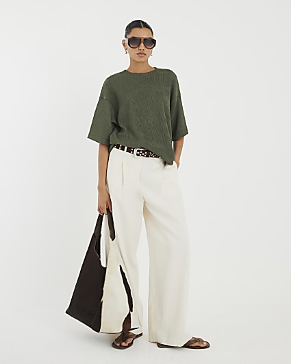 Green Oversized Short Sleeve Textured T-shirt