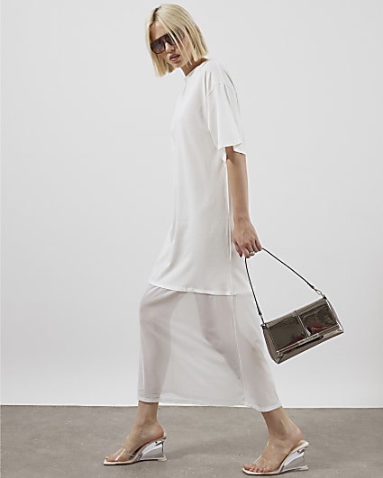 White Mesh Hybrid T-shirt Midi Dress