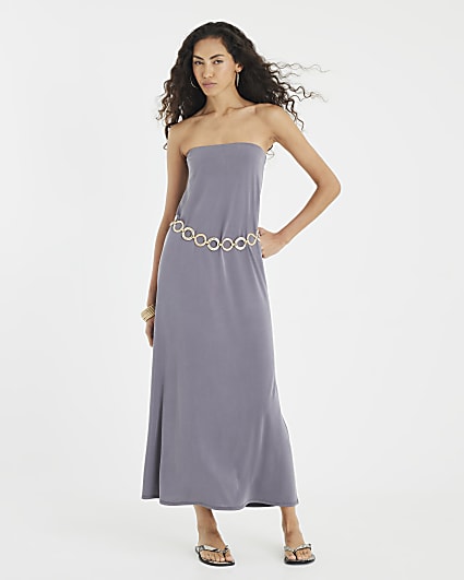 Grey Sleeveless Bandeau Midi Dress