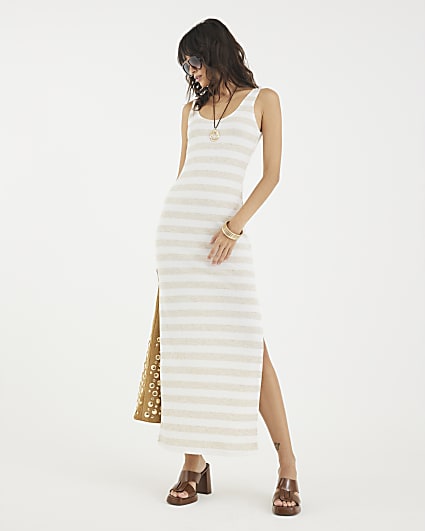 Cream Stripe Sleeveless Maxi Dress