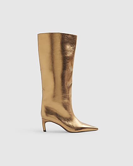 Bronze Straight High Leg Boots