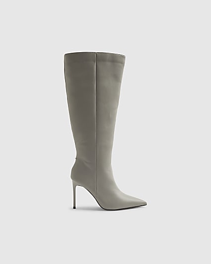 Grey Skinny Heel Knee High Boots