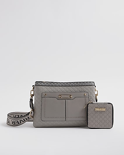 Grey Monogram Pocket Front Cross body bag