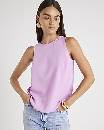 Pink Scallop Trim Tank Top