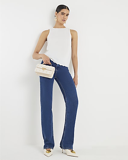 Cream Scallop Trim Tank Top