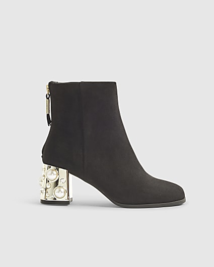 Black Embellished Heel Boots