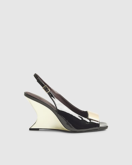 Black Peep Toe slingback Wedge heels