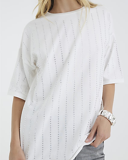 White Diamante Embellished T-shirt