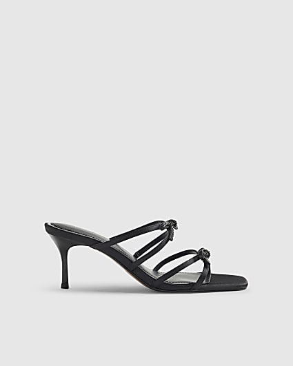Black Embellished Bow Heel Sandals