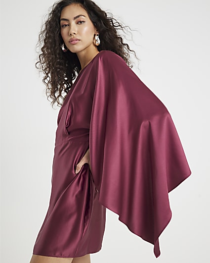 Red satin Cape Mini Dress