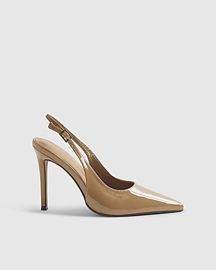 Beige Patent Slingback Buckle Court Heels