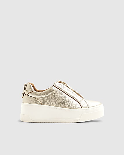 Gold Platform Zip Up Trainers