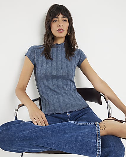 Blue Short Sleeve Wide Rib T-shirt