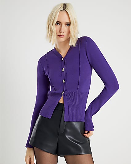 Purple Knitted Structured Cardigan