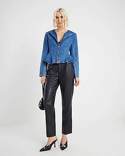 Black Faux Leather Tapered Trousers