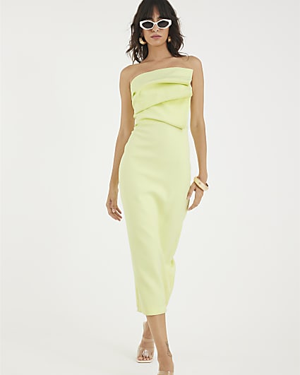 Green Sculpted Bandeau Tailored Midi Dress