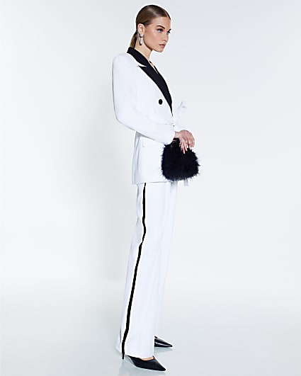 White Contrast Tipping Wide Leg Trousers