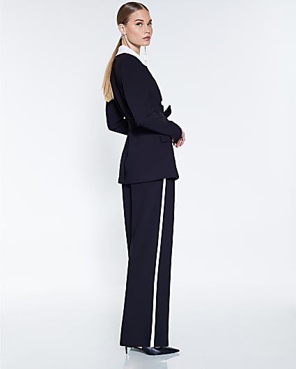 Black Contrast Tipping Wide Leg Trousers