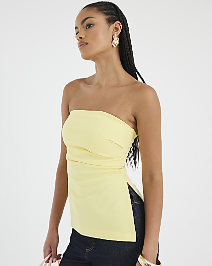 Yellow Sleeveless Drape Bandeau Top