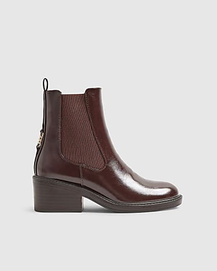 Brown patent Chelsea Boots