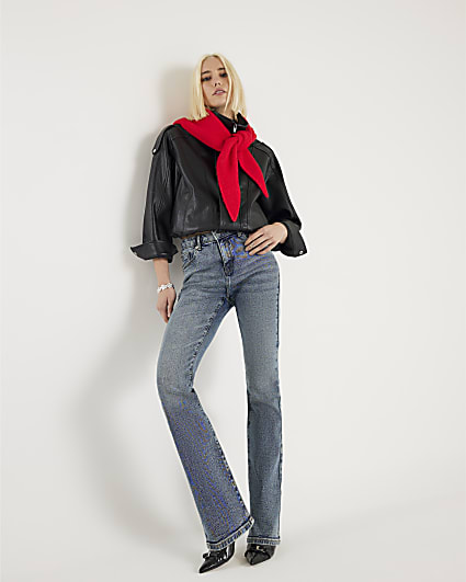 Blue High Rise Flared Jeans