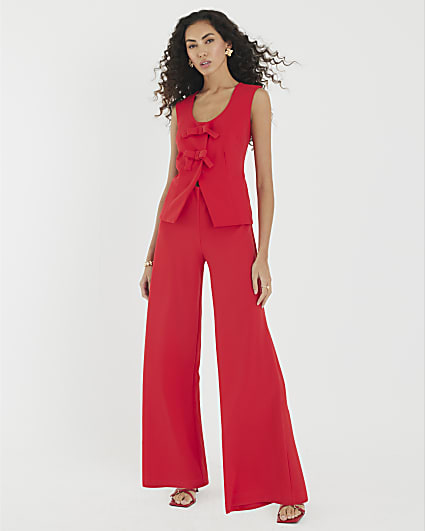 Red Sleeveless Bow Hybrid Jumpsuit