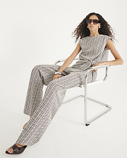 Brown Boucle Pull On Wide Leg Trousers
