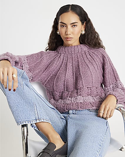 Purple Pointelle Bow Back Jumper