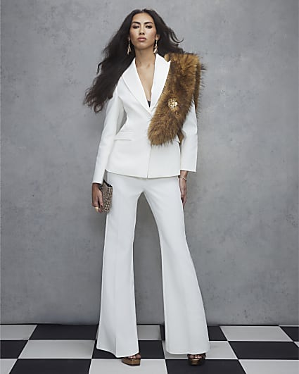 Cream Tuxedo Straight Trousers