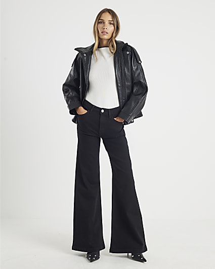 Black High Rise Palazzo Jeans