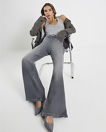 Grey Palazzo Wide Leg Jeans