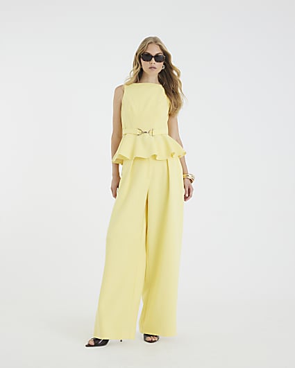 Yellow High Waisted Wide Leg Trousers