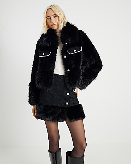 Black Faux Fur Boucle Trophy Jacket