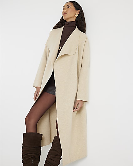 Beige Knitted Waterfall Cardigan